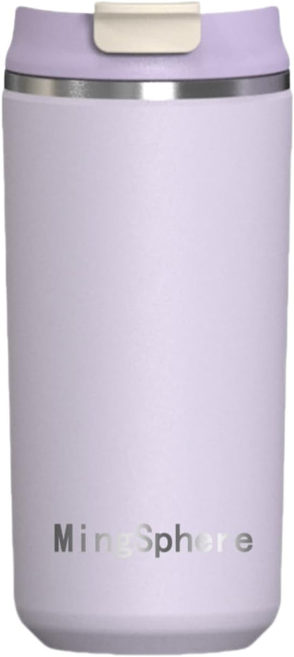 12oz Insulated Stainless Steel Coffee Cup, Lavender Purple | Travel Coffee Mug Leak Resistant Lid Wide Mouth Keeps Drinks Hot or Cold, Easy Cleaning