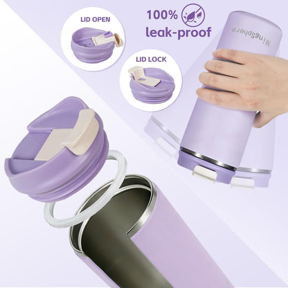 12oz Insulated Stainless Steel Coffee Cup, Lavender Purple | Travel Coffee Mug Leak Resistant Lid Wide Mouth Keeps Drinks Hot or Cold, Easy Cleaning