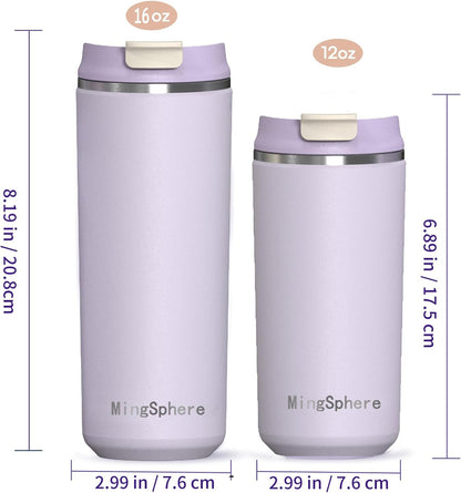 12oz Insulated Stainless Steel Coffee Cup, Lavender Purple | Travel Coffee Mug Leak Resistant Lid Wide Mouth Keeps Drinks Hot or Cold, Easy Cleaning