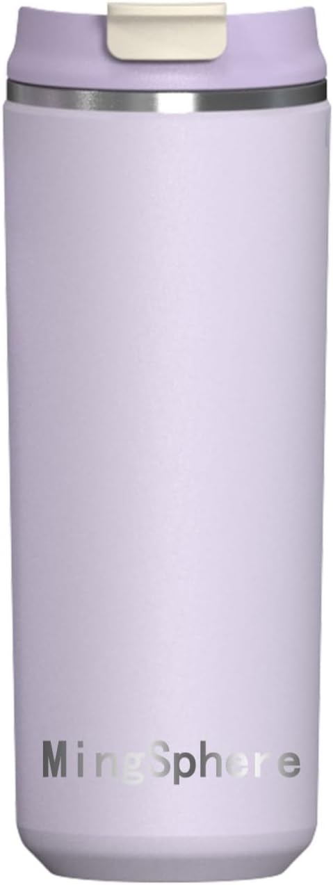 12oz Insulated Stainless Steel Coffee Cup, Lavender Purple | Travel Coffee Mug Leak Resistant Lid Wide Mouth Keeps Drinks Hot or Cold, Easy Cleaning
