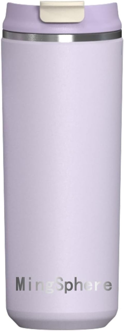 12oz Insulated Stainless Steel Coffee Cup, Lavender Purple | Travel Coffee Mug Leak Resistant Lid Wide Mouth Keeps Drinks Hot or Cold, Easy Cleaning