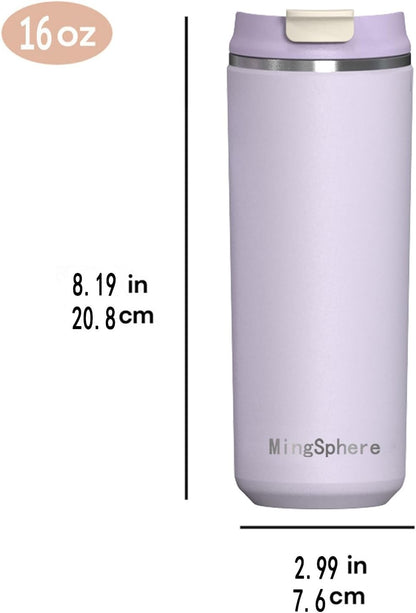 12oz Insulated Stainless Steel Coffee Cup, Lavender Purple | Travel Coffee Mug Leak Resistant Lid Wide Mouth Keeps Drinks Hot or Cold, Easy Cleaning