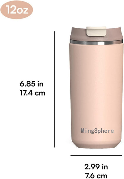 12oz Insulated Stainless Steel Coffee Cup, Lavender Purple | Travel Coffee Mug Leak Resistant Lid Wide Mouth Keeps Drinks Hot or Cold, Easy Cleaning