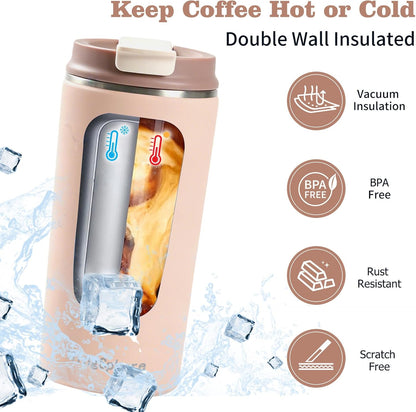 12oz Insulated Stainless Steel Coffee Cup, Lavender Purple | Travel Coffee Mug Leak Resistant Lid Wide Mouth Keeps Drinks Hot or Cold, Easy Cleaning