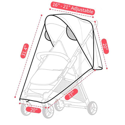 Clear Stroller Rain Cover, Universal Waterproof Baby Stroller Travel Weather Shield from Wind Snow Dust, with Breathable Ventilation for Most Single Strollers, Jogging, Pushchairs