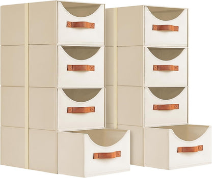 Stackable Storage Drawers - Collapsible Storage Bins with Drawers, Closet Shelf Organizer Basket, Fabric Pull Out Organizer for Bedroom, Living Room, Dorm, Beige