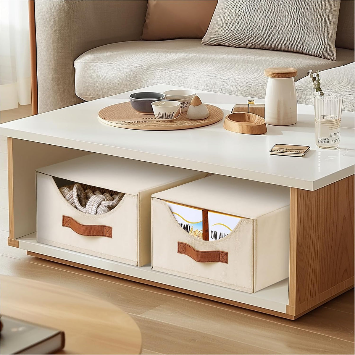 Stackable Storage Drawers - Collapsible Storage Bins with Drawers, Closet Shelf Organizer Basket, Fabric Pull Out Organizer for Bedroom, Living Room, Dorm, Beige