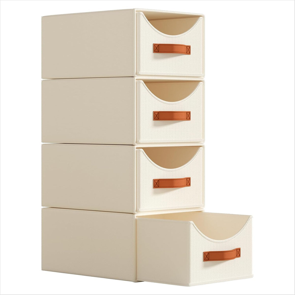 Stackable Storage Drawers - Collapsible Storage Bins with Drawers, Closet Shelf Organizer Basket, Fabric Pull Out Organizer for Bedroom, Living Room, Dorm, Beige