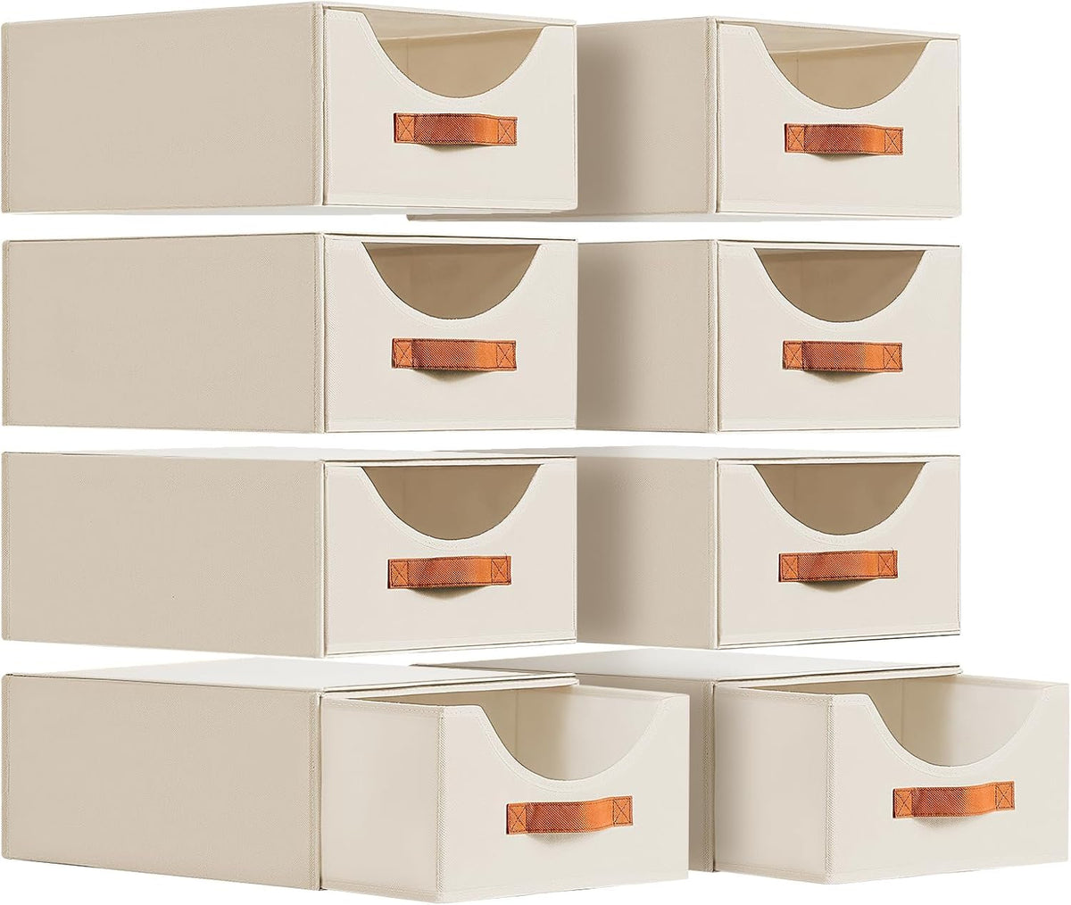 Stackable Storage Drawers - Collapsible Storage Bins with Drawers, Closet Shelf Organizer Basket, Fabric Pull Out Organizer for Bedroom, Living Room, Dorm, Beige