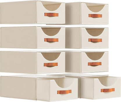 Stackable Storage Drawers - Collapsible Storage Bins with Drawers, Closet Shelf Organizer Basket, Fabric Pull Out Organizer for Bedroom, Living Room, Dorm, Beige