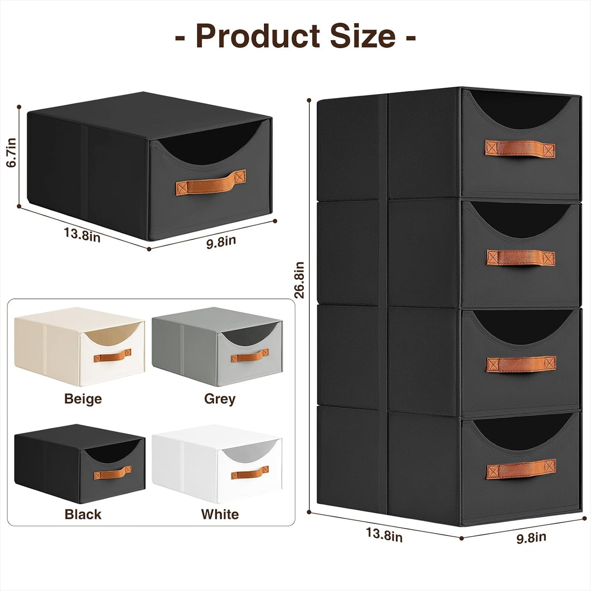 Stackable Storage Drawers - Collapsible Storage Bins with Drawers, Closet Shelf Organizer Basket, Fabric Pull Out Organizer for Bedroom, Living Room, Dorm, Beige