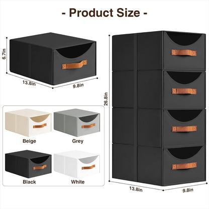 Stackable Storage Drawers - Collapsible Storage Bins with Drawers, Closet Shelf Organizer Basket, Fabric Pull Out Organizer for Bedroom, Living Room, Dorm, Beige