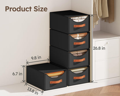 Stackable Storage Drawers - Collapsible Storage Bins with Drawers, Closet Shelf Organizer Basket, Fabric Pull Out Organizer for Bedroom, Living Room, Dorm, Beige