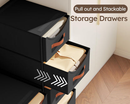 Stackable Storage Drawers - Collapsible Storage Bins with Drawers, Closet Shelf Organizer Basket, Fabric Pull Out Organizer for Bedroom, Living Room, Dorm, Beige