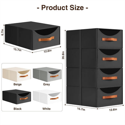 Stackable Storage Drawers - Collapsible Storage Bins with Drawers, Closet Shelf Organizer Basket, Fabric Pull Out Organizer for Bedroom, Living Room, Dorm, Beige