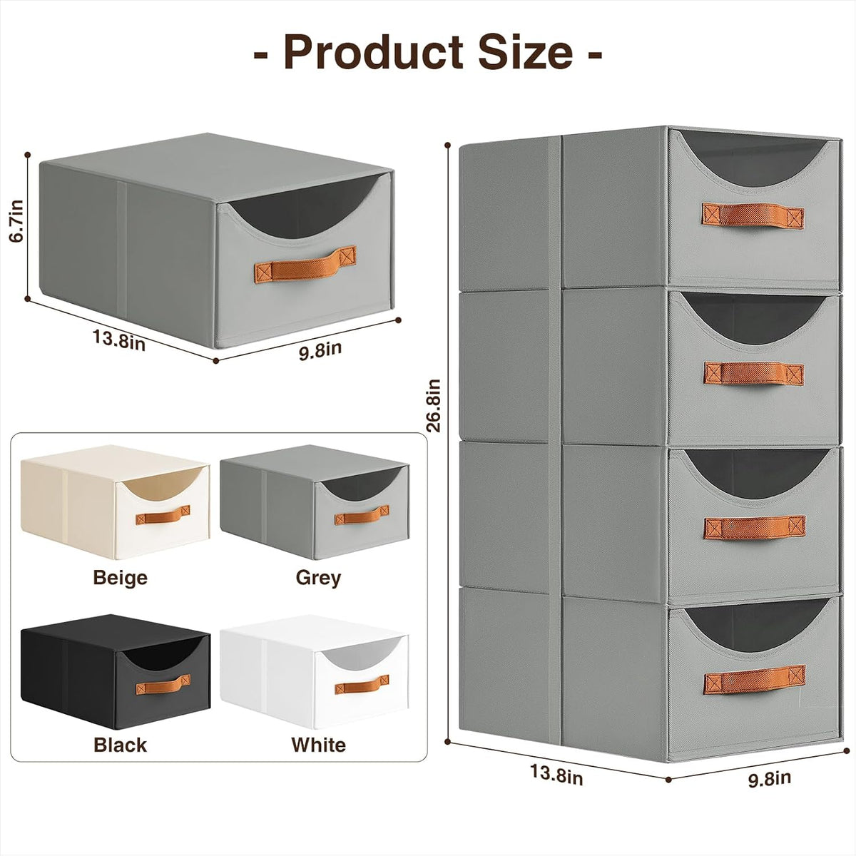 Stackable Storage Drawers - Collapsible Storage Bins with Drawers, Closet Shelf Organizer Basket, Fabric Pull Out Organizer for Bedroom, Living Room, Dorm, Beige