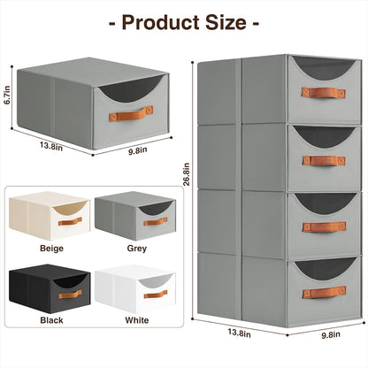 Stackable Storage Drawers - Collapsible Storage Bins with Drawers, Closet Shelf Organizer Basket, Fabric Pull Out Organizer for Bedroom, Living Room, Dorm, Beige