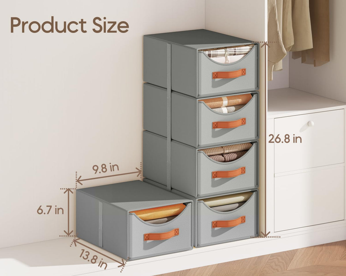Stackable Storage Drawers - Collapsible Storage Bins with Drawers, Closet Shelf Organizer Basket, Fabric Pull Out Organizer for Bedroom, Living Room, Dorm, Beige