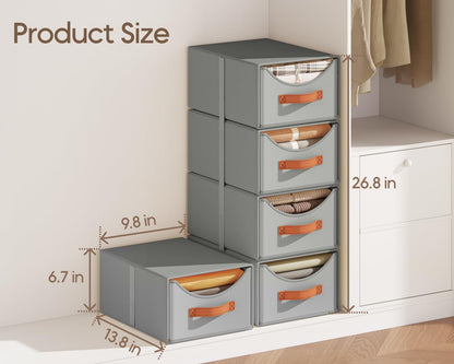 Stackable Storage Drawers - Collapsible Storage Bins with Drawers, Closet Shelf Organizer Basket, Fabric Pull Out Organizer for Bedroom, Living Room, Dorm, Beige