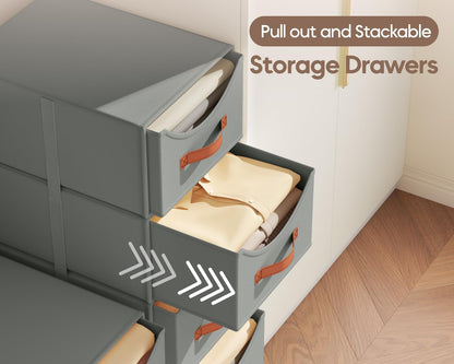 Stackable Storage Drawers - Collapsible Storage Bins with Drawers, Closet Shelf Organizer Basket, Fabric Pull Out Organizer for Bedroom, Living Room, Dorm, Beige