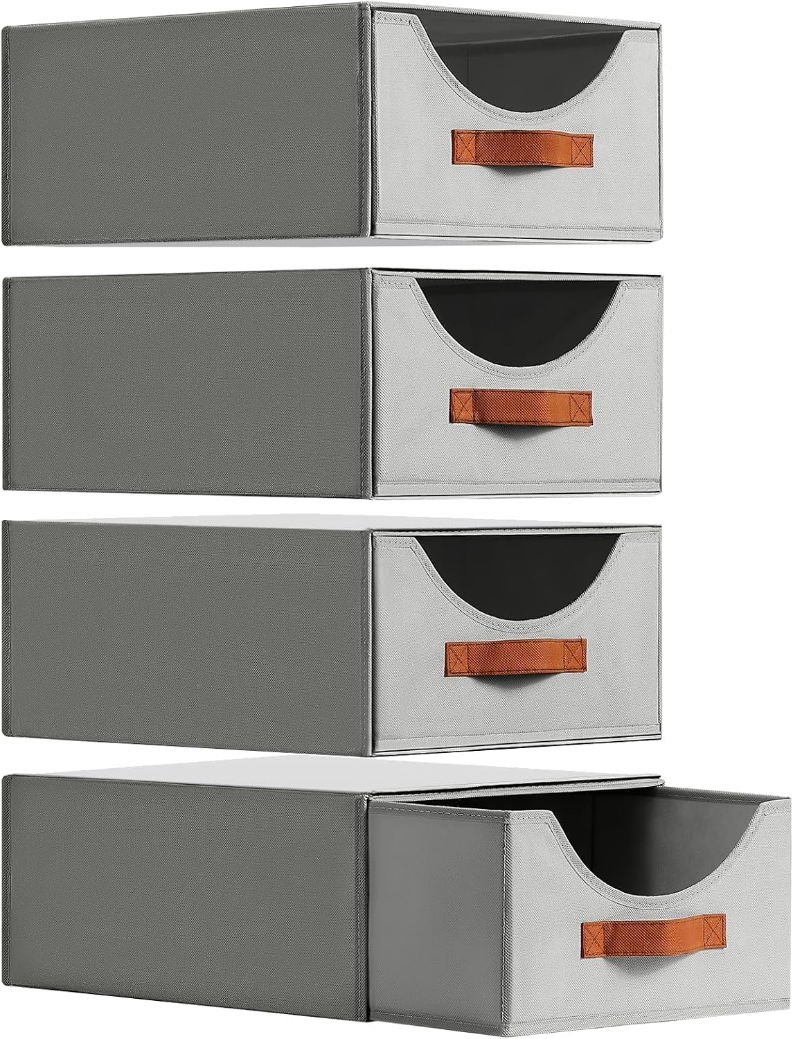 Stackable Storage Drawers - Collapsible Storage Bins with Drawers, Closet Shelf Organizer Basket, Fabric Pull Out Organizer for Bedroom, Living Room, Dorm, Beige