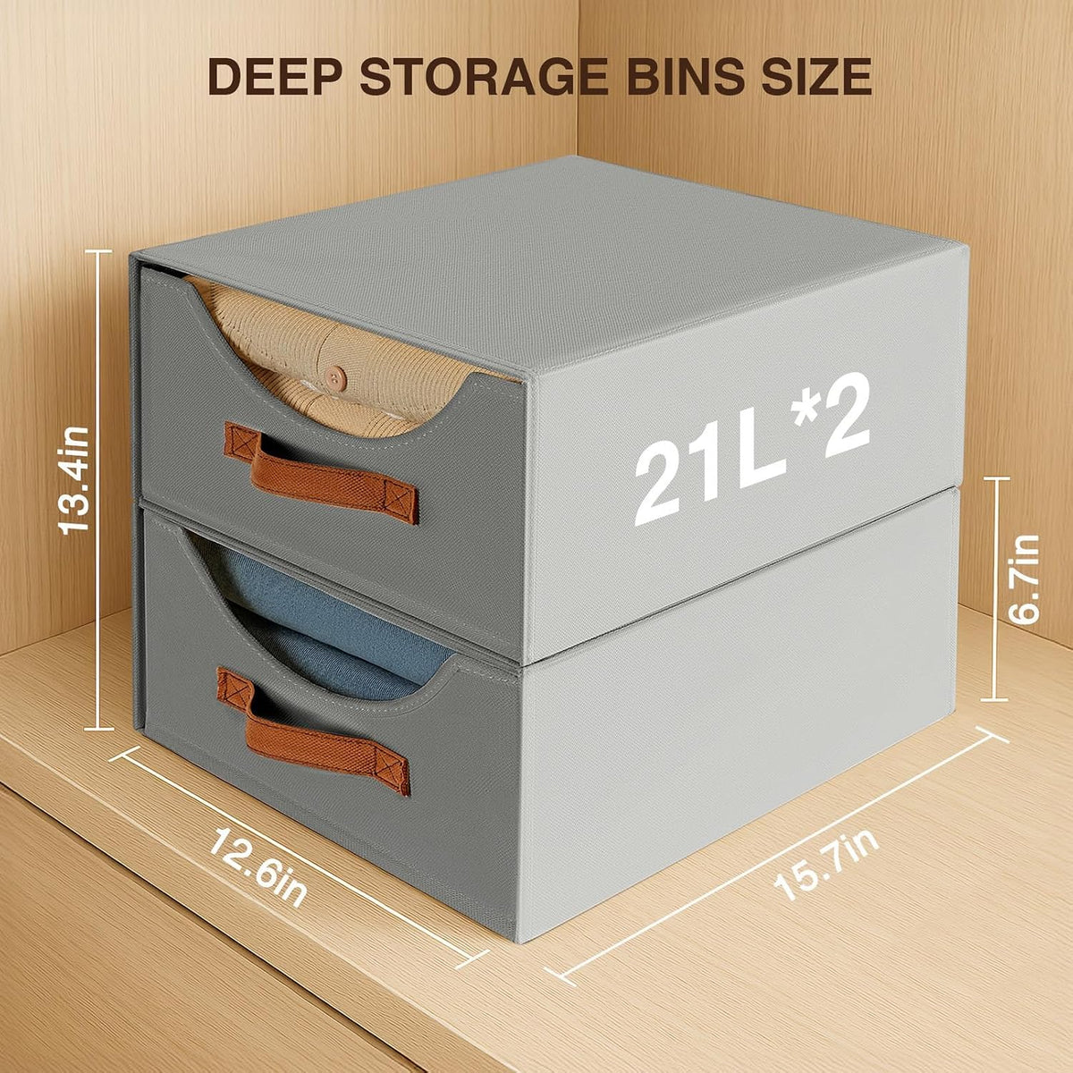 Stackable Storage Drawers - Collapsible Storage Bins with Drawers, Closet Shelf Organizer Basket, Fabric Pull Out Organizer for Bedroom, Living Room, Dorm, Beige