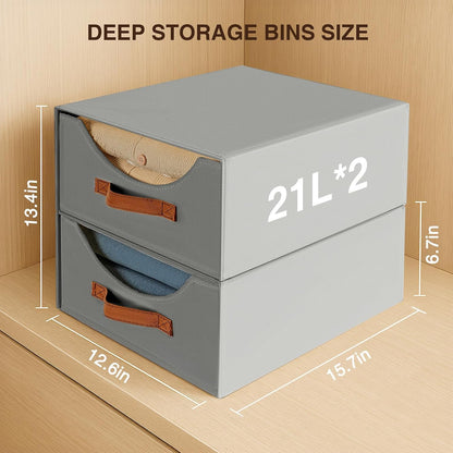 Stackable Storage Drawers - Collapsible Storage Bins with Drawers, Closet Shelf Organizer Basket, Fabric Pull Out Organizer for Bedroom, Living Room, Dorm, Beige