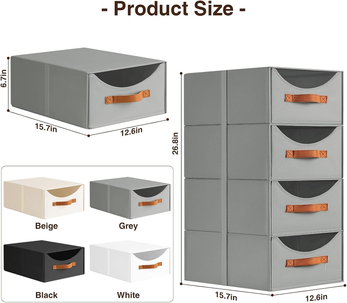 Stackable Storage Drawers - Collapsible Storage Bins with Drawers, Closet Shelf Organizer Basket, Fabric Pull Out Organizer for Bedroom, Living Room, Dorm, Beige