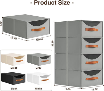 Stackable Storage Drawers - Collapsible Storage Bins with Drawers, Closet Shelf Organizer Basket, Fabric Pull Out Organizer for Bedroom, Living Room, Dorm, Beige