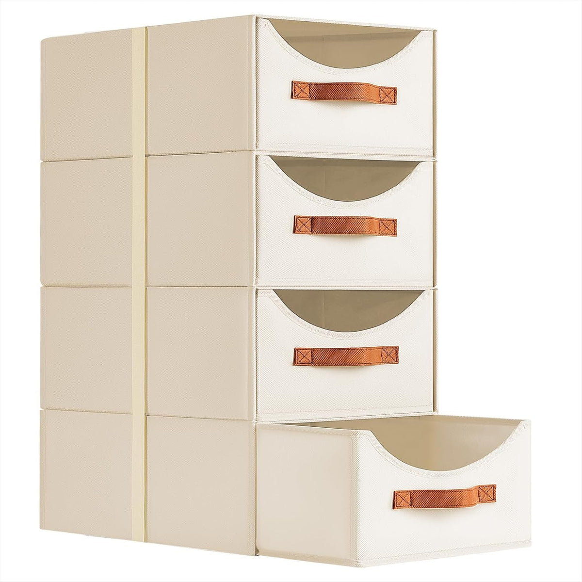 Stackable Storage Drawers - Collapsible Storage Bins with Drawers, Closet Shelf Organizer Basket, Fabric Pull Out Organizer for Bedroom, Living Room, Dorm, Beige