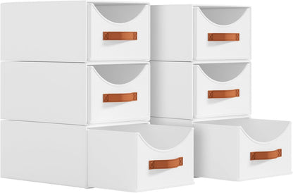 Stackable Storage Drawers - Collapsible Storage Bins with Drawers, Closet Shelf Organizer Basket, Fabric Pull Out Organizer for Bedroom, Living Room, Dorm, Beige