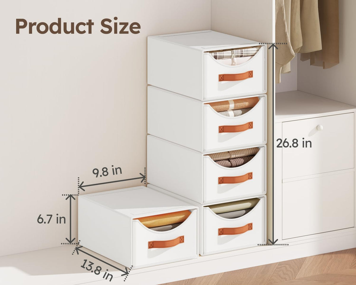 Stackable Storage Drawers - Collapsible Storage Bins with Drawers, Closet Shelf Organizer Basket, Fabric Pull Out Organizer for Bedroom, Living Room, Dorm, Beige