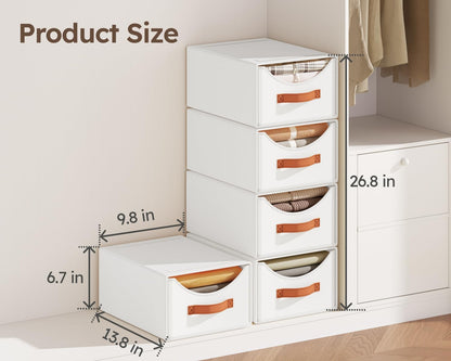 Stackable Storage Drawers - Collapsible Storage Bins with Drawers, Closet Shelf Organizer Basket, Fabric Pull Out Organizer for Bedroom, Living Room, Dorm, Beige