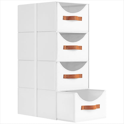 Stackable Storage Drawers - Collapsible Storage Bins with Drawers, Closet Shelf Organizer Basket, Fabric Pull Out Organizer for Bedroom, Living Room, Dorm, Beige