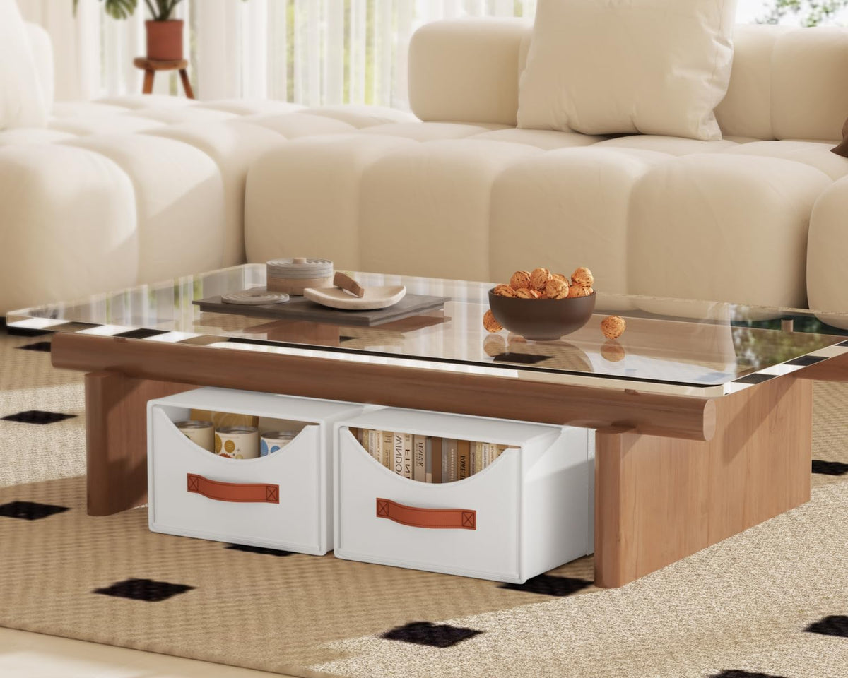 Stackable Storage Drawers - Collapsible Storage Bins with Drawers, Closet Shelf Organizer Basket, Fabric Pull Out Organizer for Bedroom, Living Room, Dorm, Beige