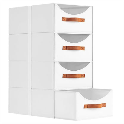 Stackable Storage Drawers - Collapsible Storage Bins with Drawers, Closet Shelf Organizer Basket, Fabric Pull Out Organizer for Bedroom, Living Room, Dorm, Beige