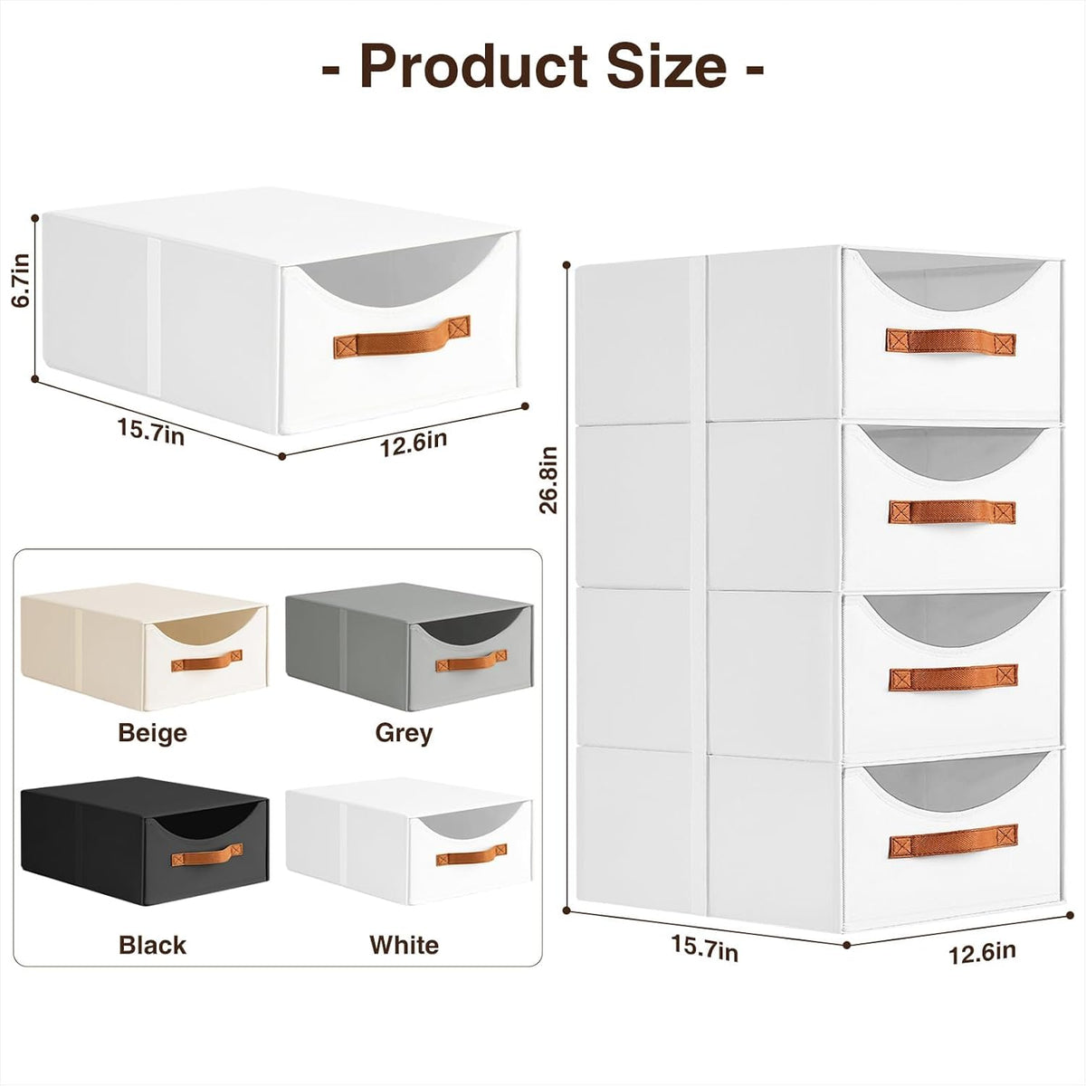Stackable Storage Drawers - Collapsible Storage Bins with Drawers, Closet Shelf Organizer Basket, Fabric Pull Out Organizer for Bedroom, Living Room, Dorm, Beige