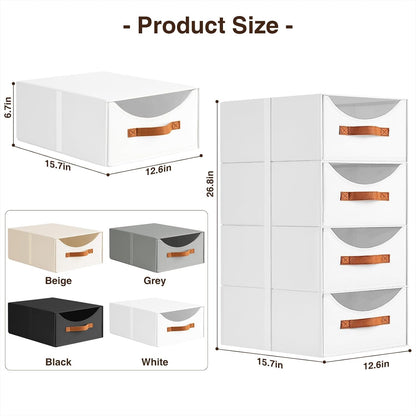 Stackable Storage Drawers - Collapsible Storage Bins with Drawers, Closet Shelf Organizer Basket, Fabric Pull Out Organizer for Bedroom, Living Room, Dorm, Beige