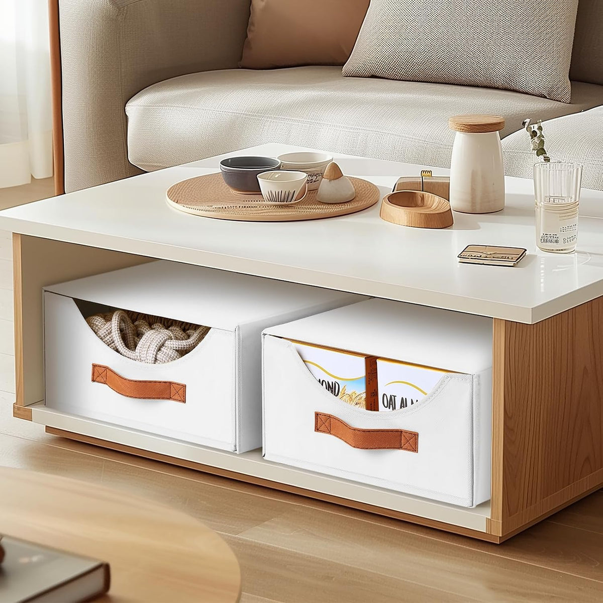 Stackable Storage Drawers - Collapsible Storage Bins with Drawers, Closet Shelf Organizer Basket, Fabric Pull Out Organizer for Bedroom, Living Room, Dorm, Beige
