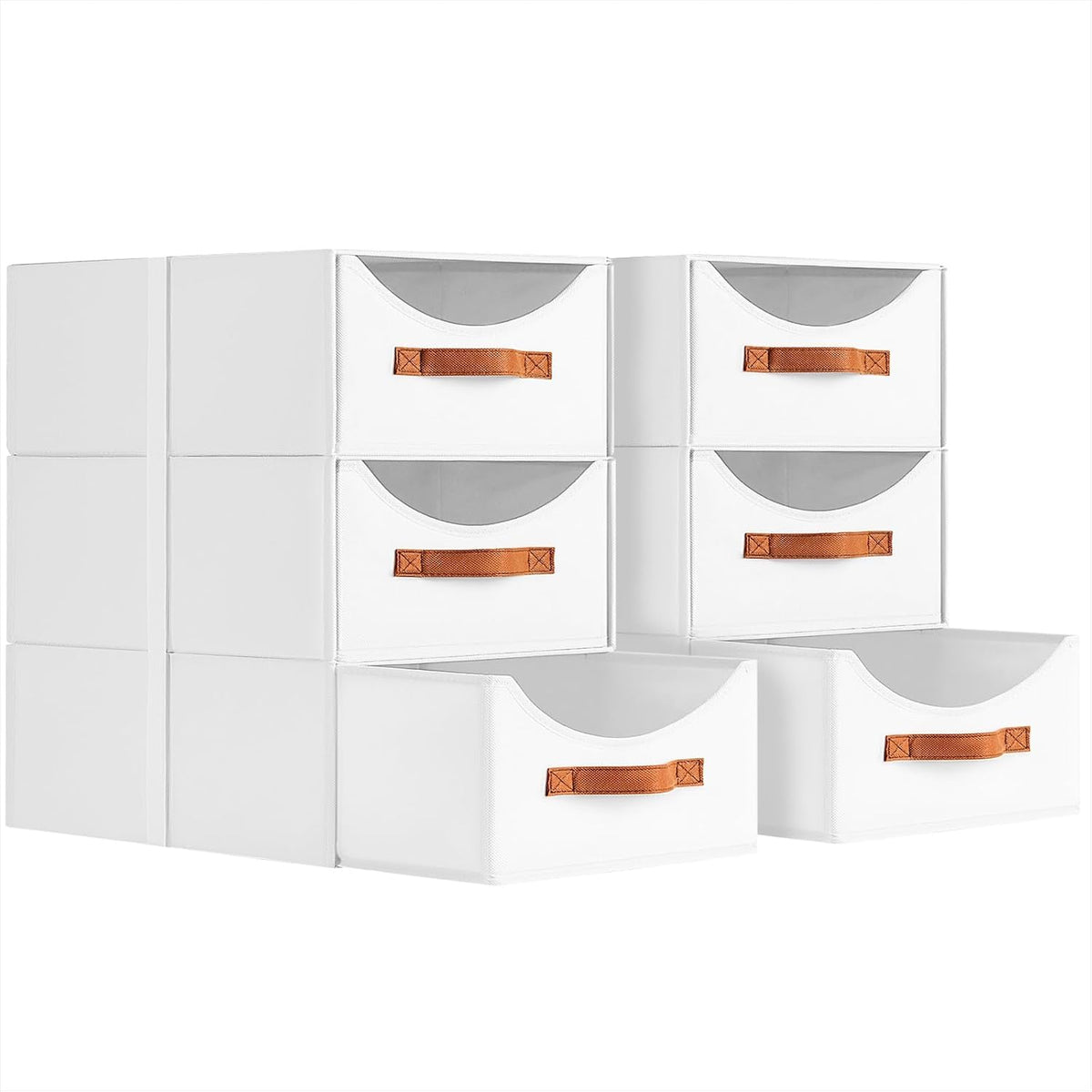 Stackable Storage Drawers - Collapsible Storage Bins with Drawers, Closet Shelf Organizer Basket, Fabric Pull Out Organizer for Bedroom, Living Room, Dorm, Beige