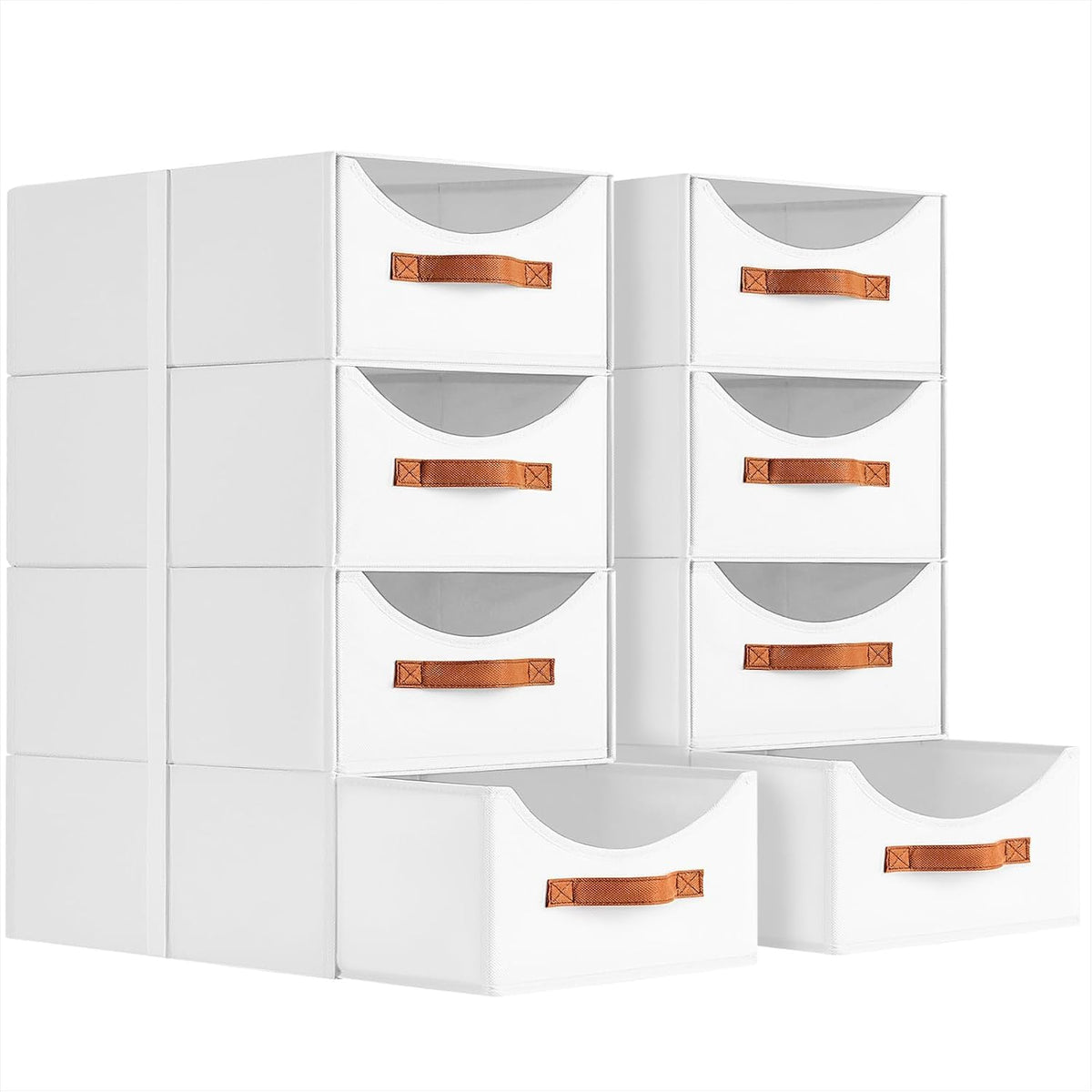 Stackable Storage Drawers - Collapsible Storage Bins with Drawers, Closet Shelf Organizer Basket, Fabric Pull Out Organizer for Bedroom, Living Room, Dorm, Beige
