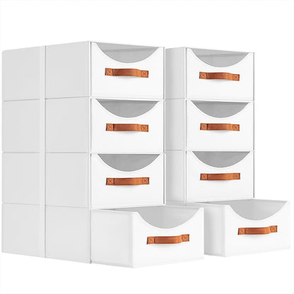 Stackable Storage Drawers - Collapsible Storage Bins with Drawers, Closet Shelf Organizer Basket, Fabric Pull Out Organizer for Bedroom, Living Room, Dorm, Beige
