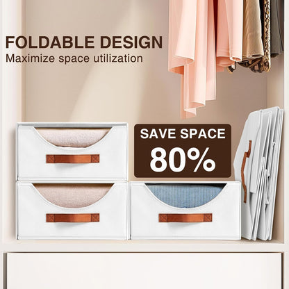 Stackable Storage Drawers - Collapsible Storage Bins with Drawers, Closet Shelf Organizer Basket, Fabric Pull Out Organizer for Bedroom, Living Room, Dorm, Beige