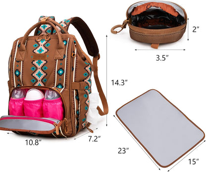 Montana West Wrangler Diaper Bag Backpack Aztec Callie Bag Travel Backpack Purses Western Multi-Function Baby Bags for Mom