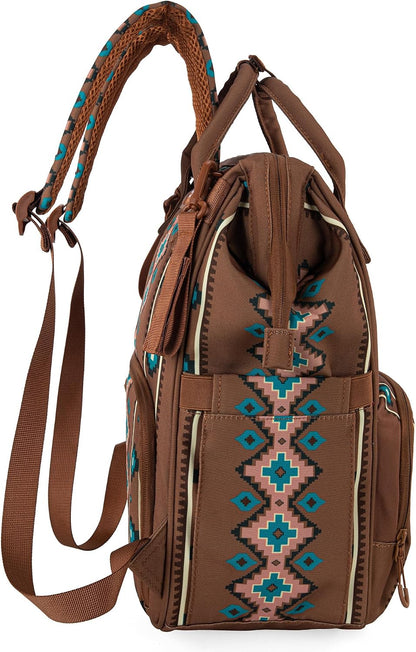 Montana West Wrangler Diaper Bag Backpack Aztec Callie Bag Travel Backpack Purses Western Multi-Function Baby Bags for Mom