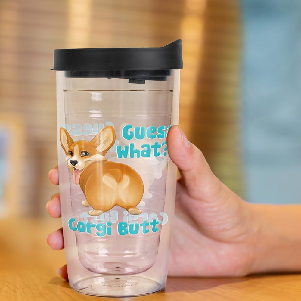 Yorkshire Terrier Yorkie With Bow Double-Walled Plastic Travel, 16oz.