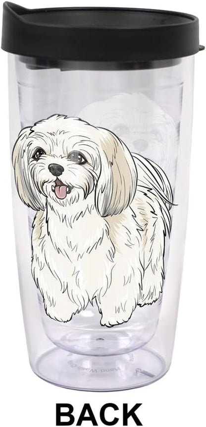 Yorkshire Terrier Yorkie With Bow Double-Walled Plastic Travel, 16oz.