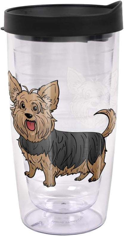 Yorkshire Terrier Yorkie With Bow Double-Walled Plastic Travel, 16oz.