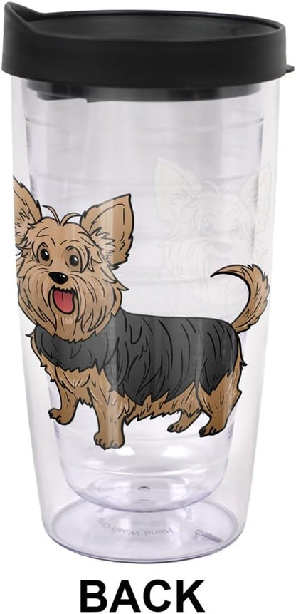 Yorkshire Terrier Yorkie With Bow Double-Walled Plastic Travel, 16oz.
