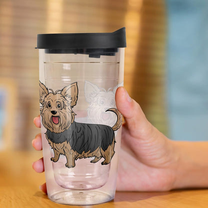 Yorkshire Terrier Yorkie With Bow Double-Walled Plastic Travel, 16oz.